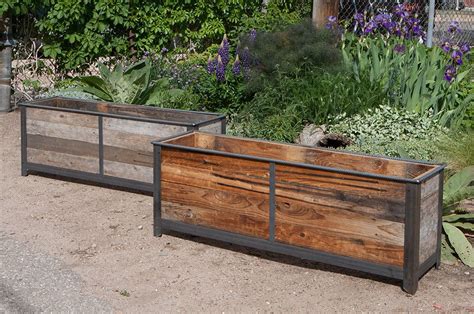 metal and wood patio flower boxes|large outdoor metal planters.